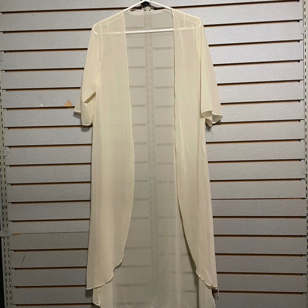 Womens Sheer Cream Duster Cardigan Open Front Short Sleeve Longline Chiffon S M